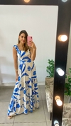 VESTIDO LONGO - ALÇA - NUDE COM AZUL