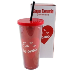 COPO CANUDO 650ML COM EFEITO METALICO EU TE AMO na internet