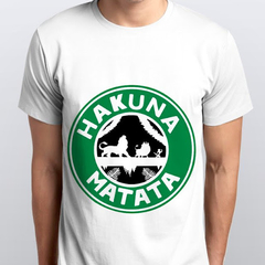 Camiseta T-Shirt Branca Hakuna Matata, StarBucks Geek Nerd Theme