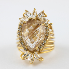 Anel em Ouro Amarelo, Diamantes, Rutilo e Cristal - Cod. A10053