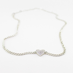 Choker Coração Cravejado Ródio Branco - Bottega Online, oficina e estúdio Joias, semijoias e bijoux