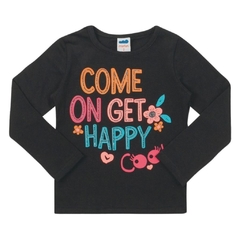 Blusa Infantil Menina, Happy Preto Ref. 22566