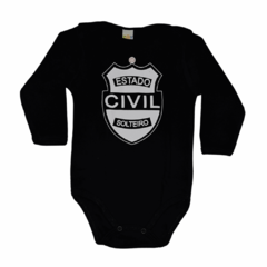 BODY UNISSEX FRASE MANGA LONGA ESTADO CIVIL/PRETO - REF. 19.00016UNI TAM G