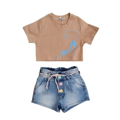 Camiseta Infantil Feminina, Cropped Moda Casual 'GATA AZUL' - Ref. 6006-10-R0SÉ - comprar online