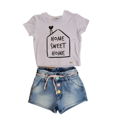 T-Shirt infantil feminina, branca 'Home Sweet Home' - Ref. 5887-06-BR