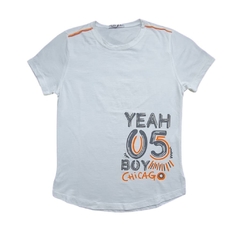 Camiseta infantil, algodão com detalhe neon laranja - Ref. 5899