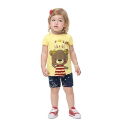 Conjunto Infantil Feminino, Menina Amigos Amarelo - Alenice - Ref. 41169 Tam. M | G | 3