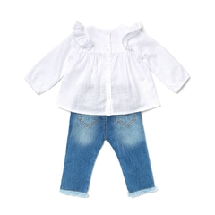 CONJUNTO INFANTIL FEMININO, CALÇA JEANS E BLUSA BRANCA COM BORDADOS Ref. 11905