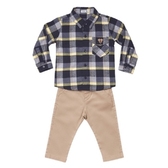 CONJUNTO INFANTIL MASCULINO, CALÇA SARJA E CAMISA XADREZ AMARELA REF. 31915A