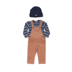 Conjunto Infantil Masculino, Jardineira sarja Malha manga longa Gorro Ref. 31903