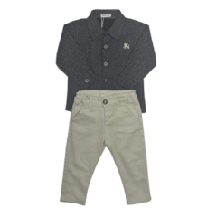 Conjunto infantil menino, calça sarja e camisa mangas longas - Ref. 31711A