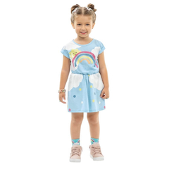 Vestido Infantil, Menina Arco-Iris Azul Ref. 10159