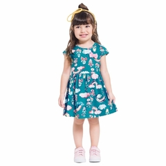 Vestido infantil Feminino, Flores Azul Ref. 34185