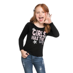 Blusa Infantil, Menina Girls Rule Preto - Ref. 251396 - MMary Kids Roupas Infantis