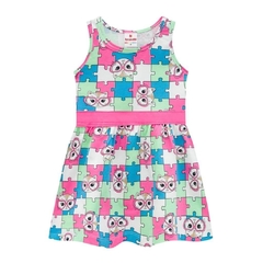 Vestido Infantil Feminino, Menina Quebra-Cabeça Rosa Ref. 34189