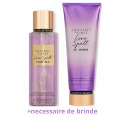 Kit Victoria’s Secret Shimmer Love Spell Body Splash + hidratante + necessaire