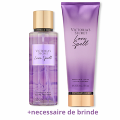 Kit Victoria’s Secret Love Spell Body Splash + hidratante + necessaire