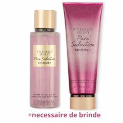 Kit Victoria’s Secret Shimmer Pure Seduction Body Splash + hidratante + necessaire