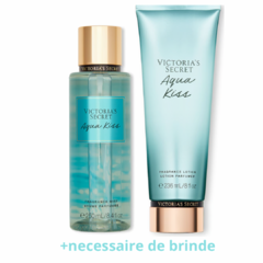 Kit Victoria’s Secret Aqua Kiss Body Splash + hidratante + necessaire