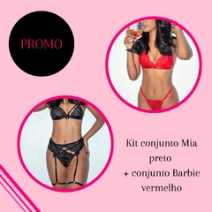 KIT CONJUNTO MIA PRETO + CONJUNTO BARBIE VERMELHO