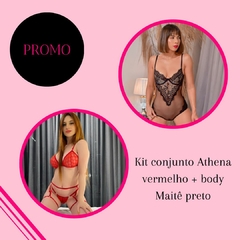 KIT CONJUNTO ATHENA VERMELHO + BODY MAITÊ PRETO