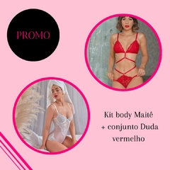 KIT BODY MAITÊ BRANCO + CONJUNTO DUDA VERMELHO