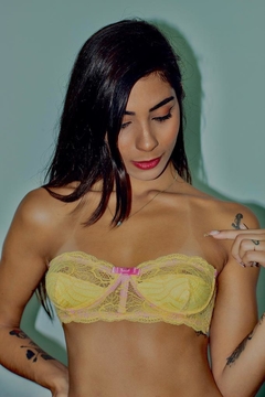 CONJUNTO ALICE AMARELO/ROSÉ - Miga Sua Lingerie