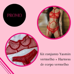 KIT CONJUNTO YASMIN VERMELHO + HARNESS DE CORPO VERMELHO