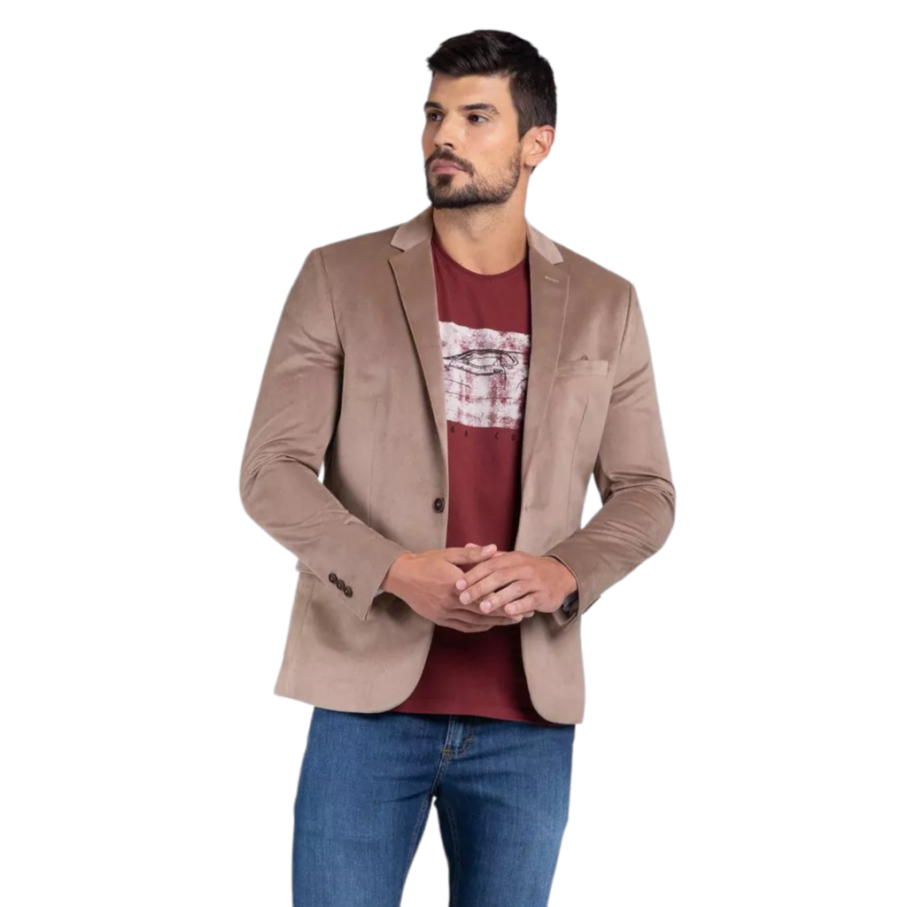 Blazer Masculino De Veludo Slim Bege