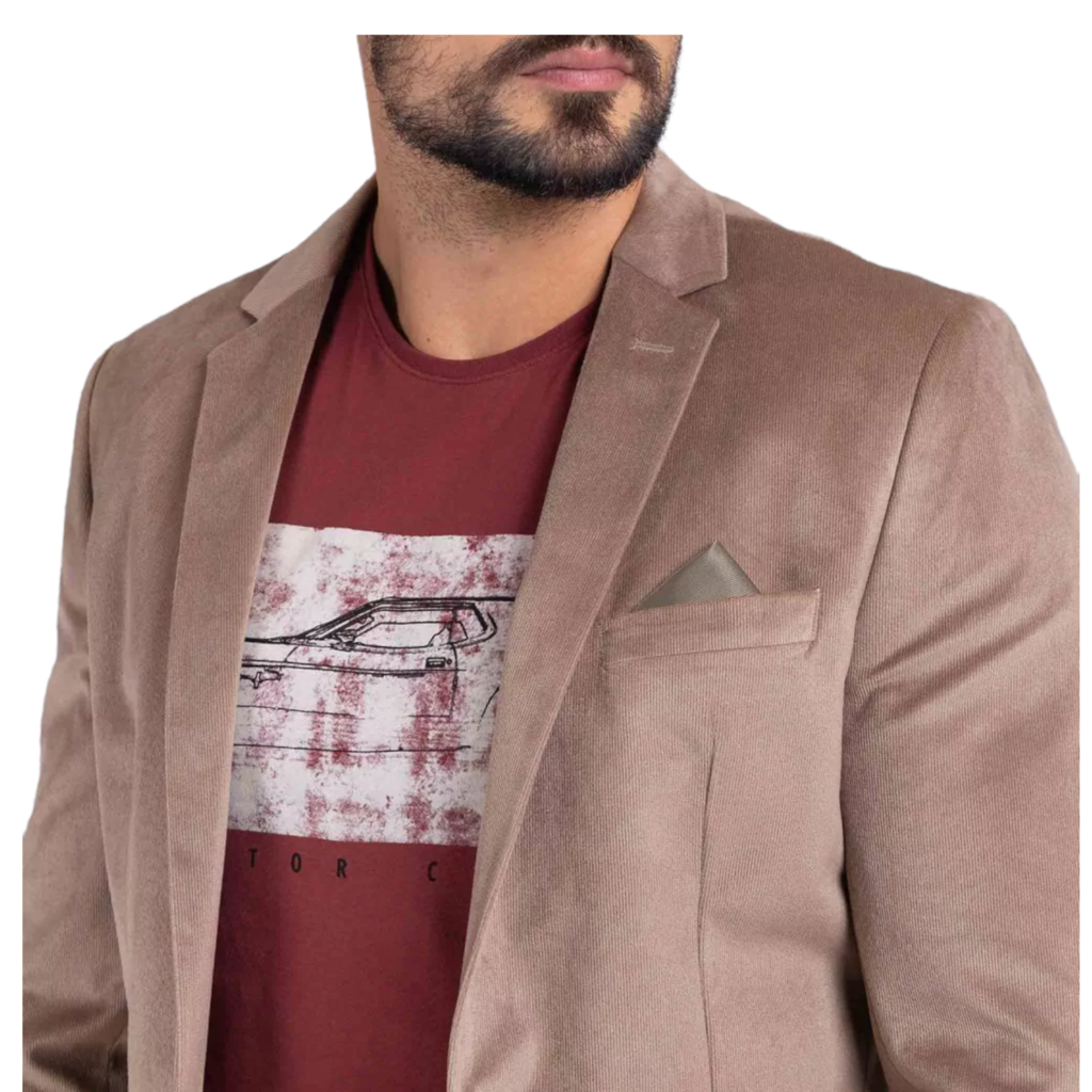 Blazer Masculino De Veludo Slim Bege