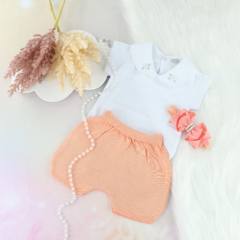 Conjunto Beatrice Laranja com Body Bordado + faixinha