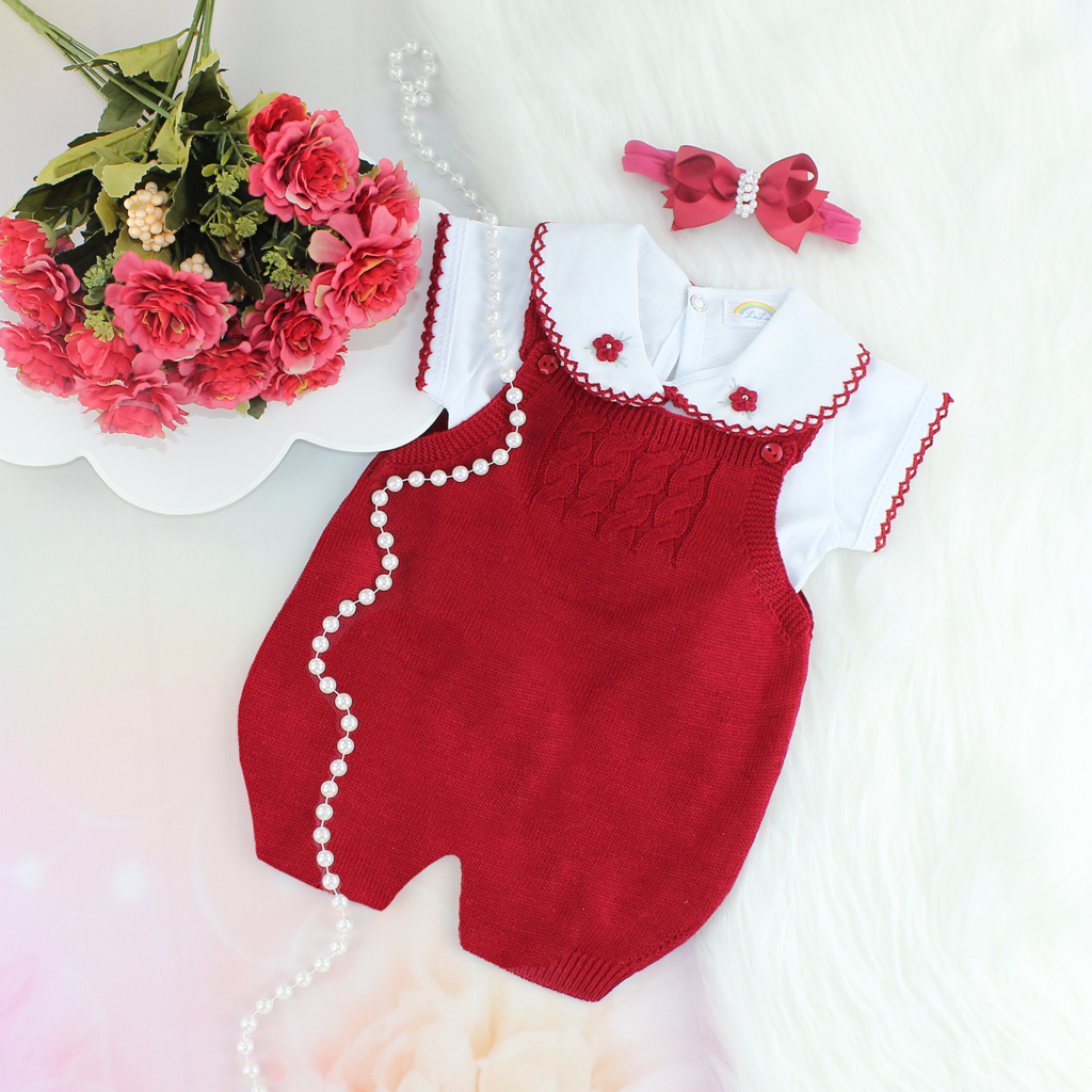 Romper Melissa com Body Crochê - Vermelho