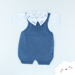 Romper Júnior com Body Bigodinhos- Azul - comprar online