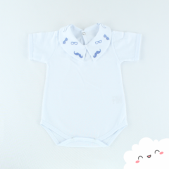 Romper Júnior com Body Bigodinhos- Azul - LeLu Infance