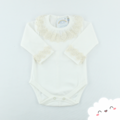 Body Off White de Algodão - Elizabeth - Gola e Punho com Renda e Pérolas - comprar online