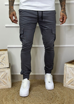 Calça Jogger cargo Ebla sarja cinza chumbo CJECZ1675