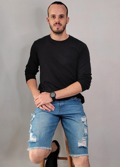 Bermuda Ebla jeans destroyed azul BEJAZ1459 - Loja de Roupas Streetwear Masculino