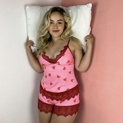 Short doll pijama estampado Serenidade coração vermelho - comprar online