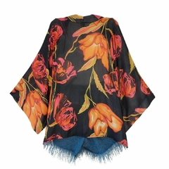 Kimono Chiffon Preto Fiori - comprar online