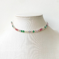 Choker Navete Zircônia Colorida Prata - comprar online