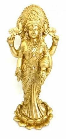 Deusa Hindu Lakshmi em Pé Na Flor De Lótus com Cristais 24cm - Esoteric Shop