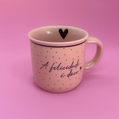 Caneca Porcelana 200ml Rosa - Felicidade