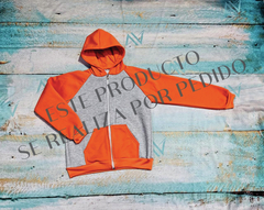 Art. 124 Campera Gris Manga Rangla Naranja