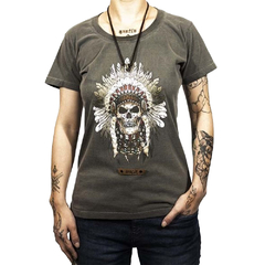 Camiseta HMC Feminina Custom Made (Indian Skull)