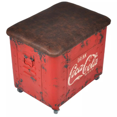 Banco Puff de Metal com Baú Coca-Cola Vintage