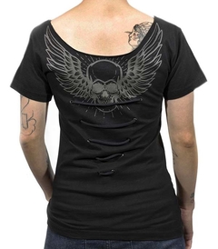 Camiseta HMC Feminina Custom Made (Skull Wings)