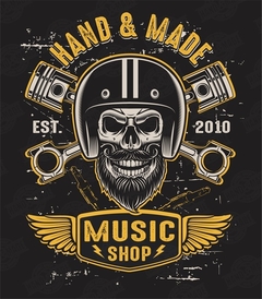 Camiseta HMC Premium (Hand & Made Music Shop Skull) Rock Wear