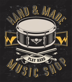 Camiseta HMC Premium (Hand & Made Music Shop Snare) Rock Wear