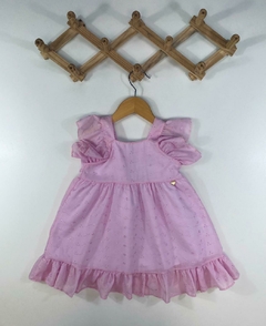 VESTIDO EM TECIDO BORDADO ROSA