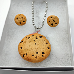 Juego de aretes y collar Galleta con chispas de chocolate / Galleta de Cumpleaños - comprar en línea